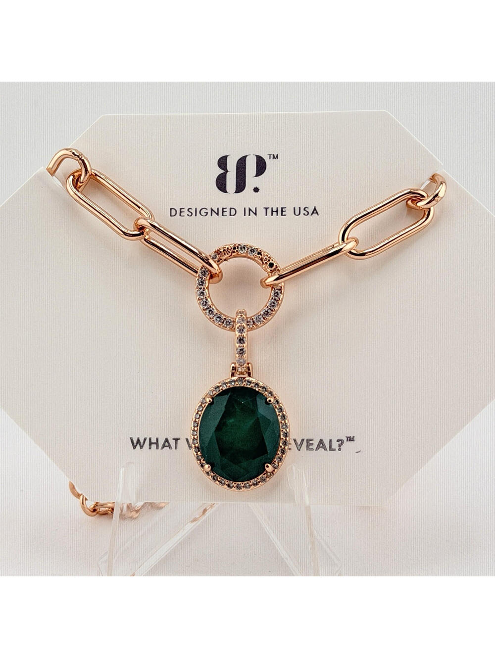 Bomb Party May Necklace "Perfect In Paradise" Lab Created Emerald Rose Gold